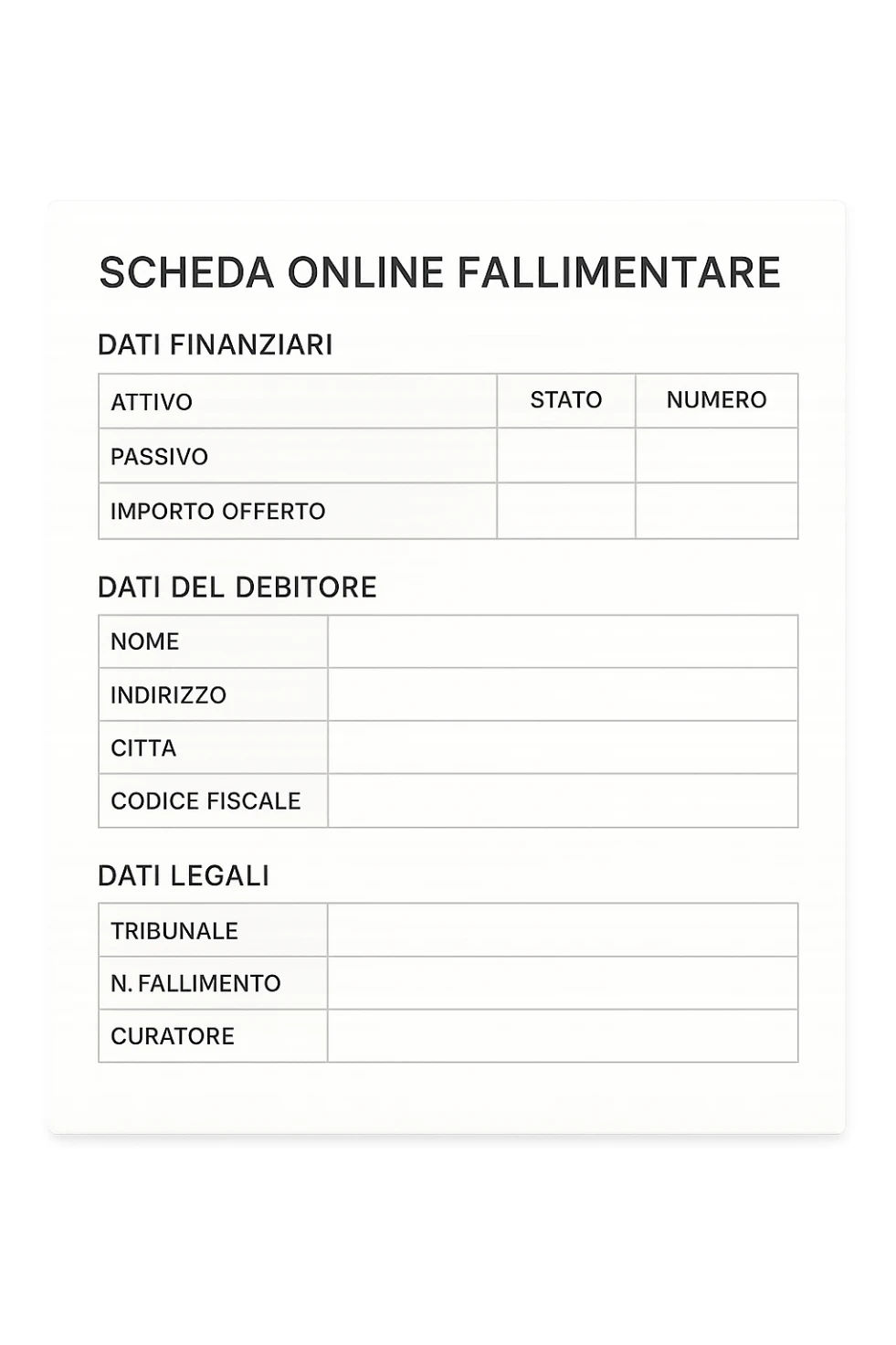 Scheda online fallimentare  foglio sticker