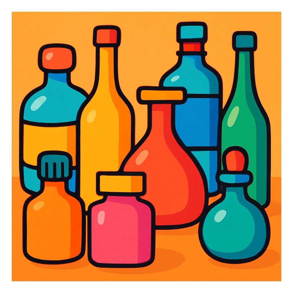 colorful cartoon style bottles, playful and bright sticker
