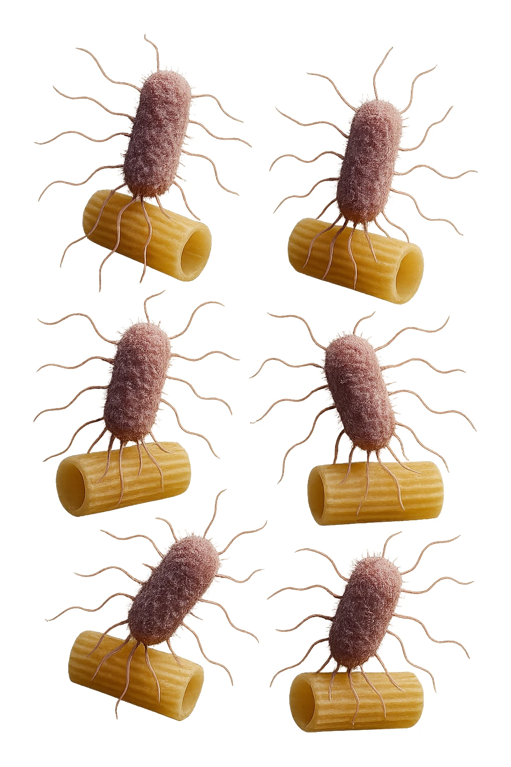 SEI BATTERI intestinALI FLUTTUANO IN ARIA CON PENNE DI PASTA RIGATE, IPERREALISTICO 4K sticker