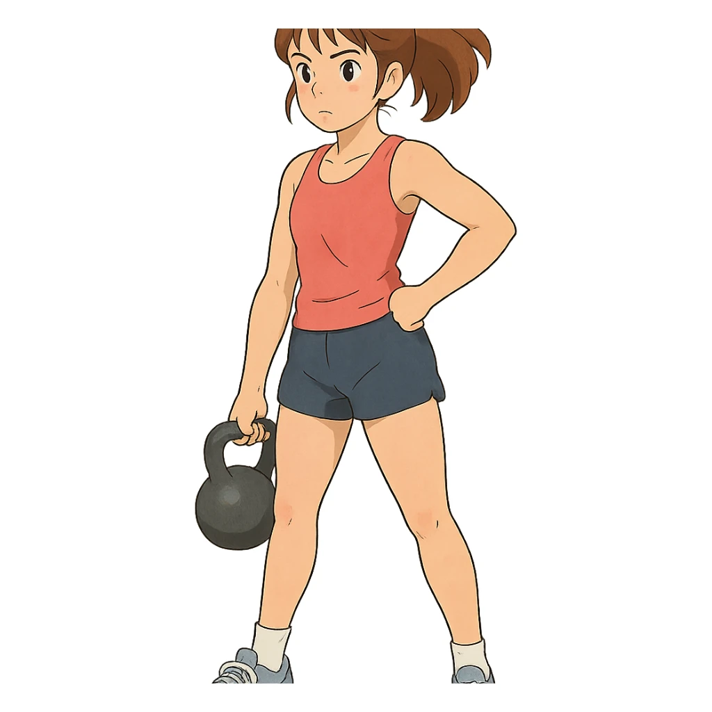 ghibli style sport girl with kettlebell sticker