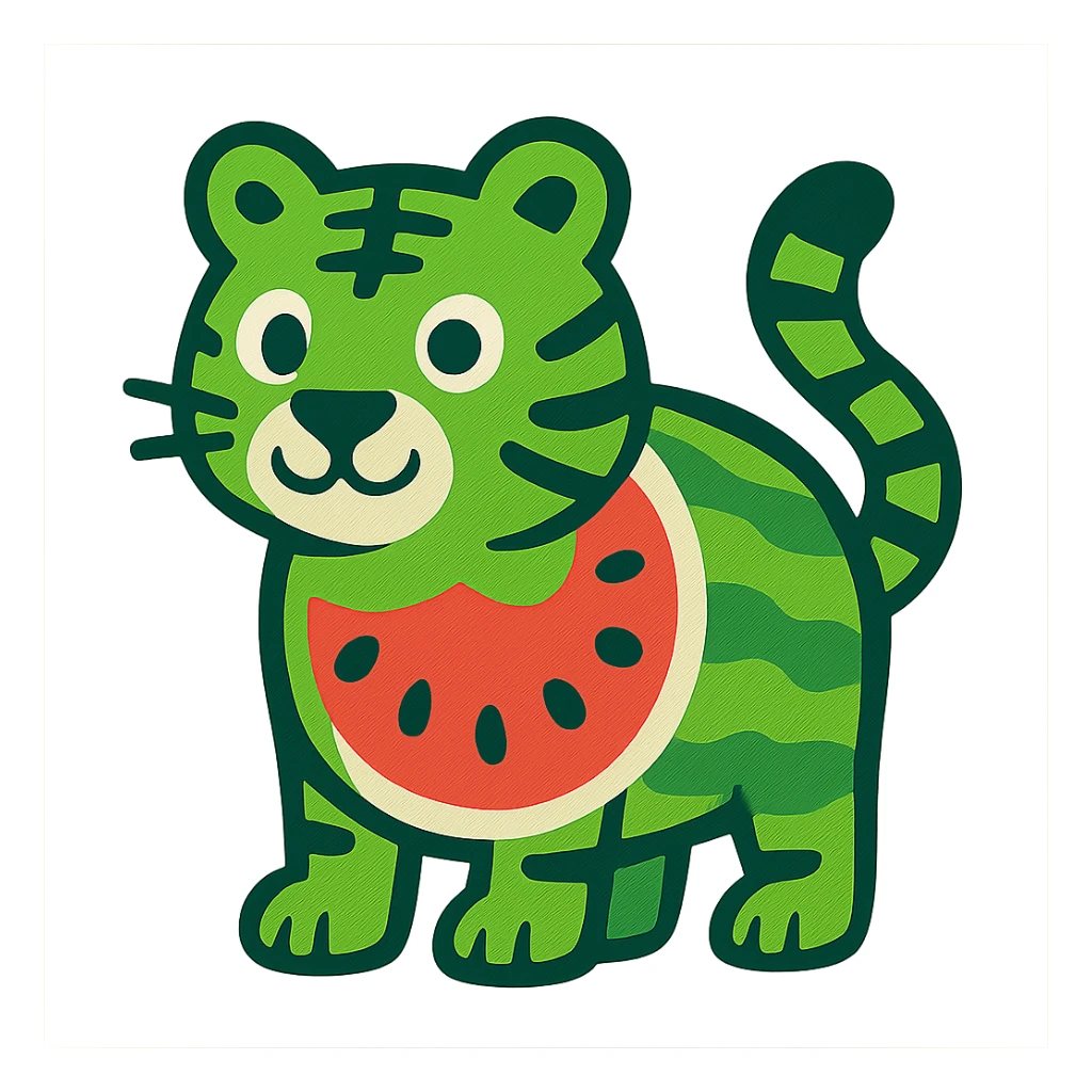 vibrant toon style green tiger with watermelon body sticker