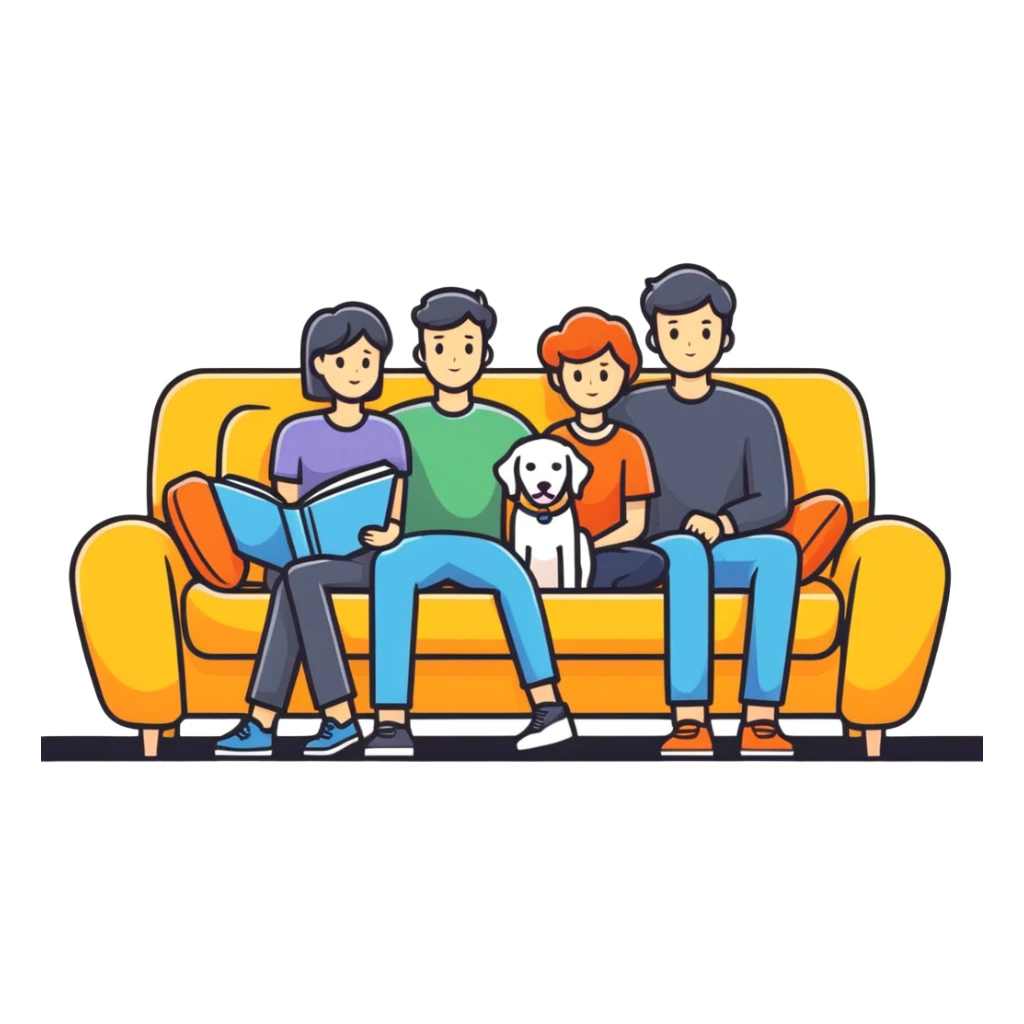 Man, woman, boy and a dog on a couch sticker