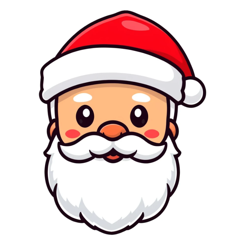 Jolly Santa Claus head with rosy cheeks, white fluffy beard, and classic red hat sticker