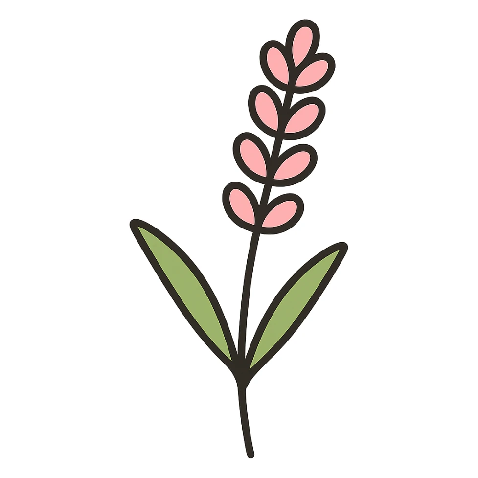 Change the lavender sprig icon to a soft pink color, keeping the icon style clean and minimal, with no background. sticker