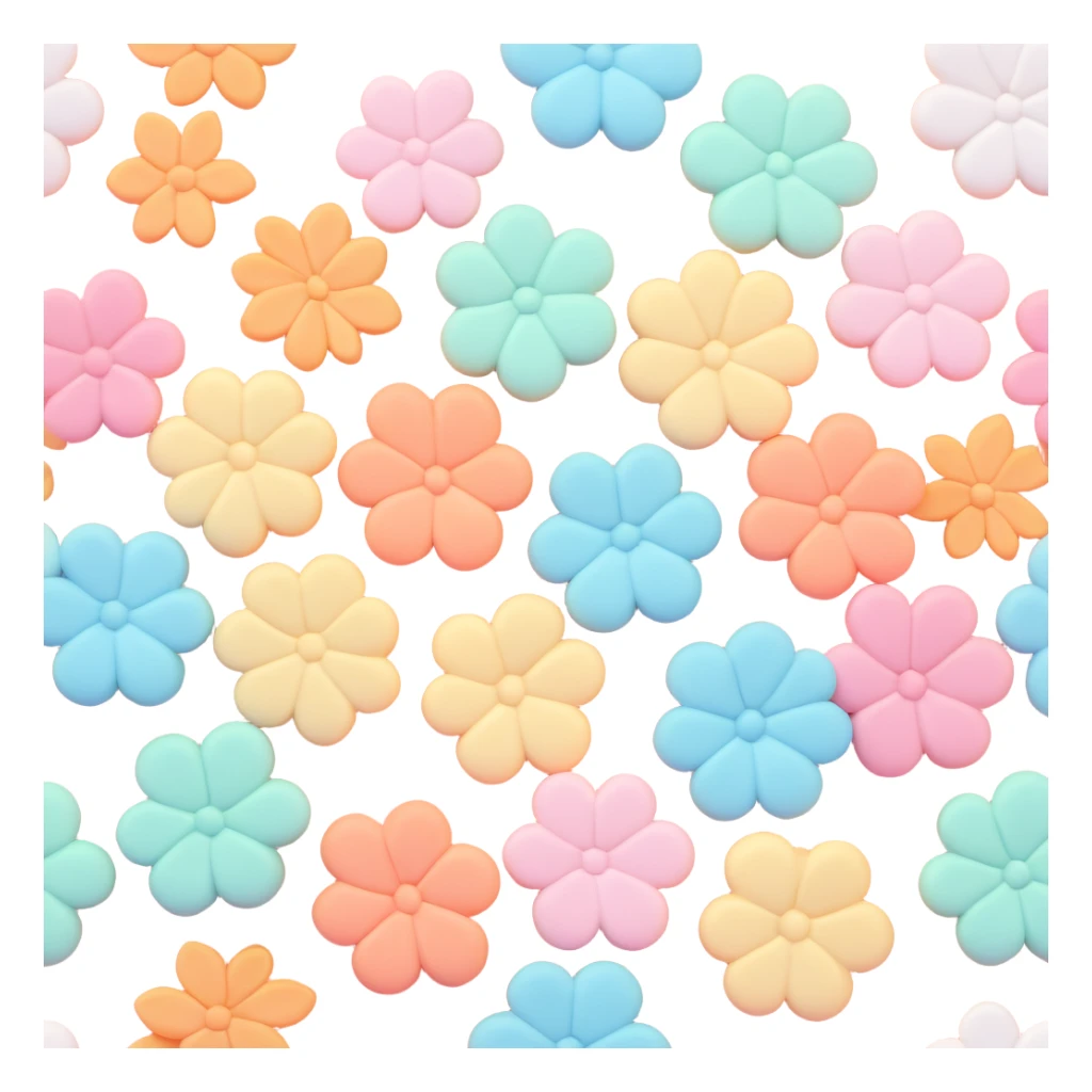 marshmallows in the shape of flowers, soft pastel colors, cute and puffy, plain background sticker