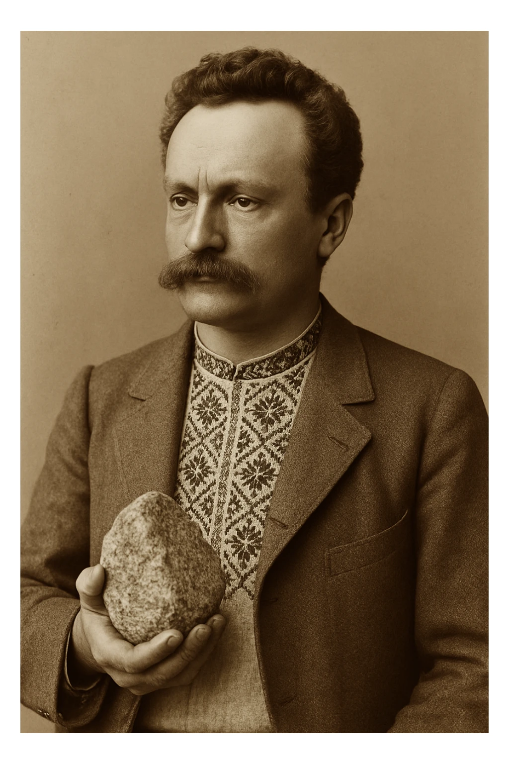 holds a granite stone in his hand sticker