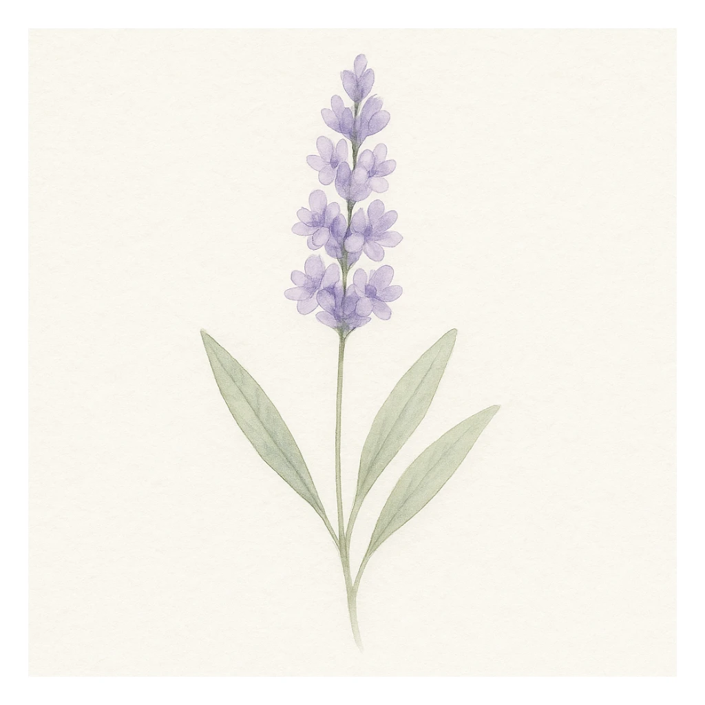 Make the lavender sprig more detailed, with delicate petals and realistic leaves, while keeping the soft background and gentle, minimal look in a watercolor art style. sticker