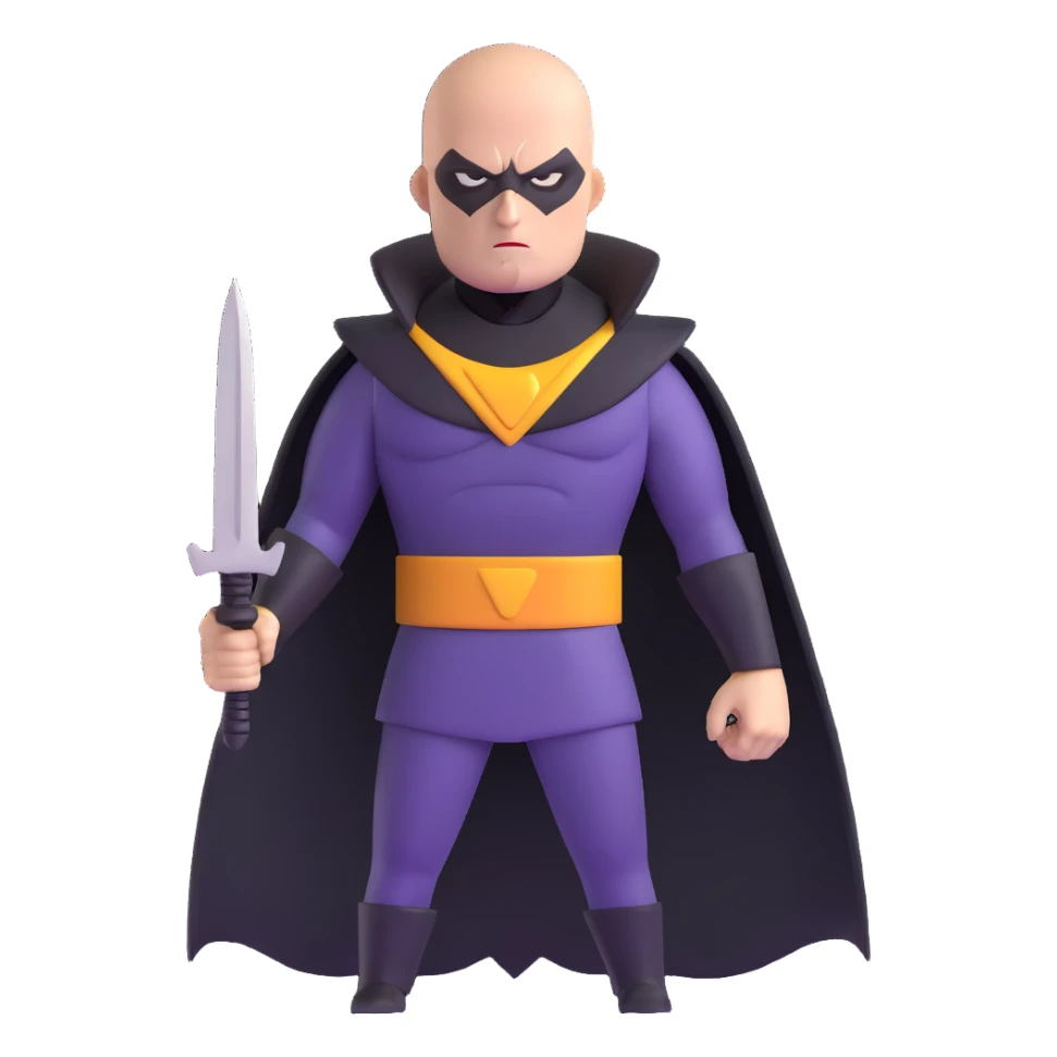 bald supervillain with razor-themed costume, sharp blade weapons, menacing expression sticker