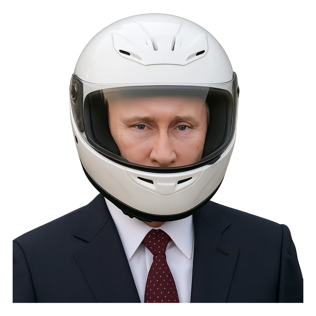 Vladimir Putin wearing a helmet sticker