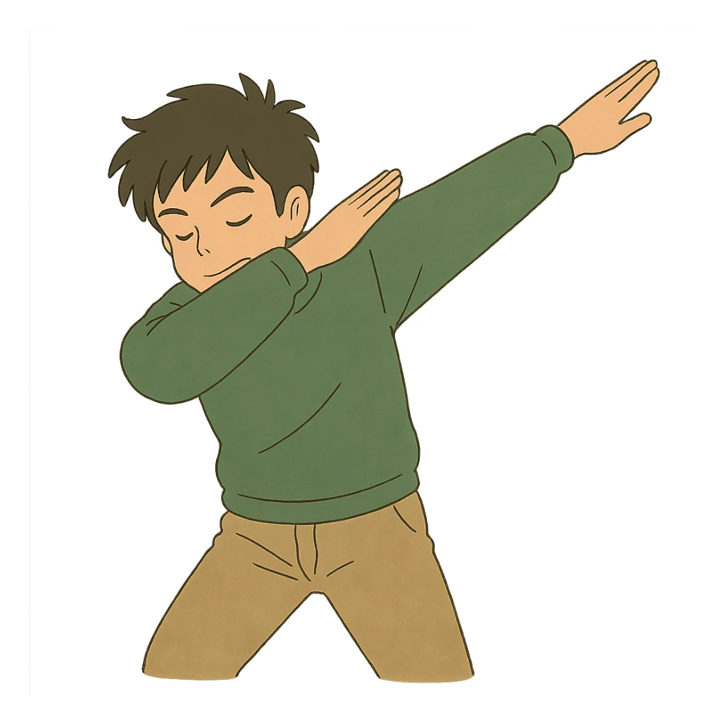 ghibli style persona haciendo dab sticker
