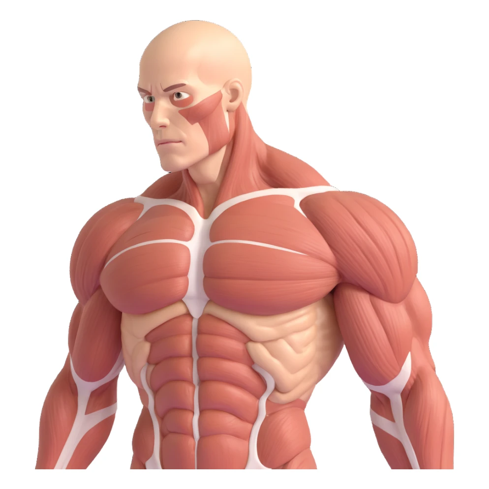 muscles with very low oxidative capacity, anatomical details, poorly vascularized muscle fibers, clinical atmosphere, natural tones, white background sticker