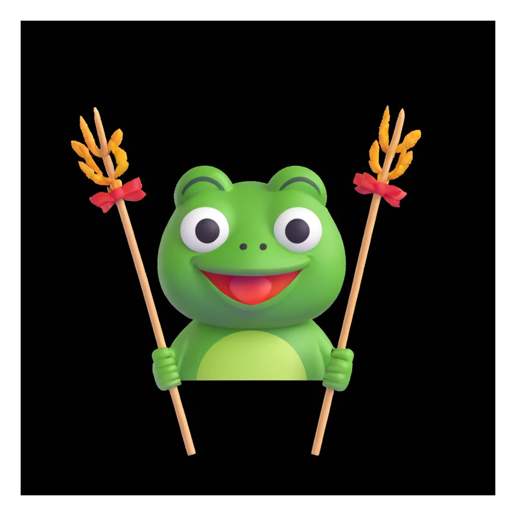 Pepe the Frog emoji holding skewers (shashliks), white background sticker