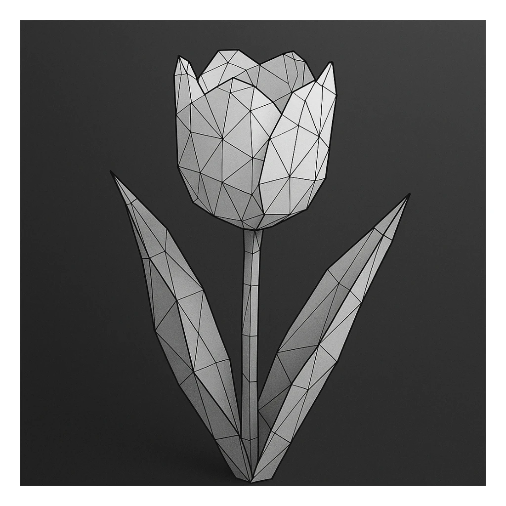 white tulip flower, low poly wireframe style sticker