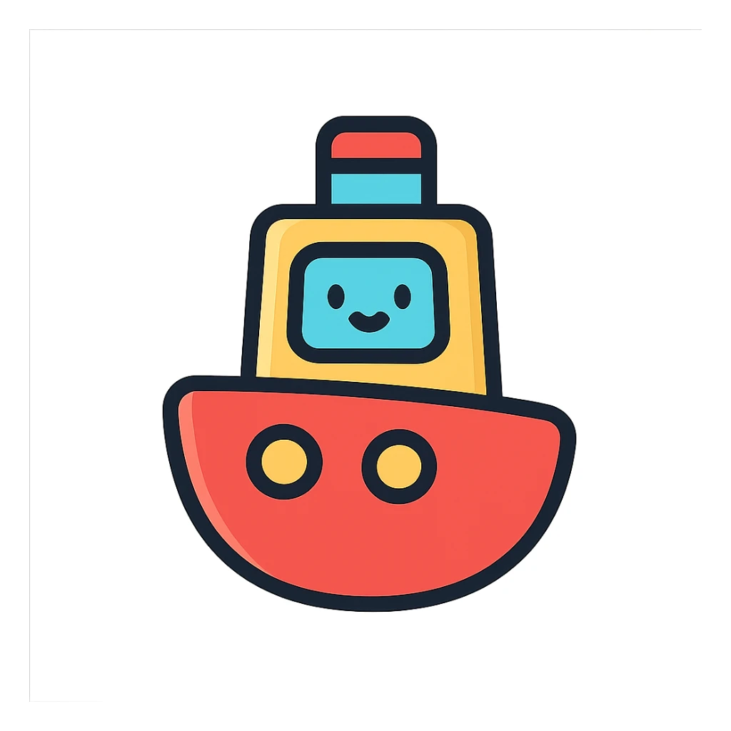 cute cartoon ship icon, rounded shapes, friendly appearance, red hull, modern icon style sticker