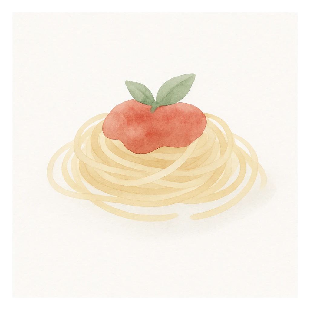 spaghetti pasta, watercolor style, soft colors, artistic, hand-painted look, food illustration sticker