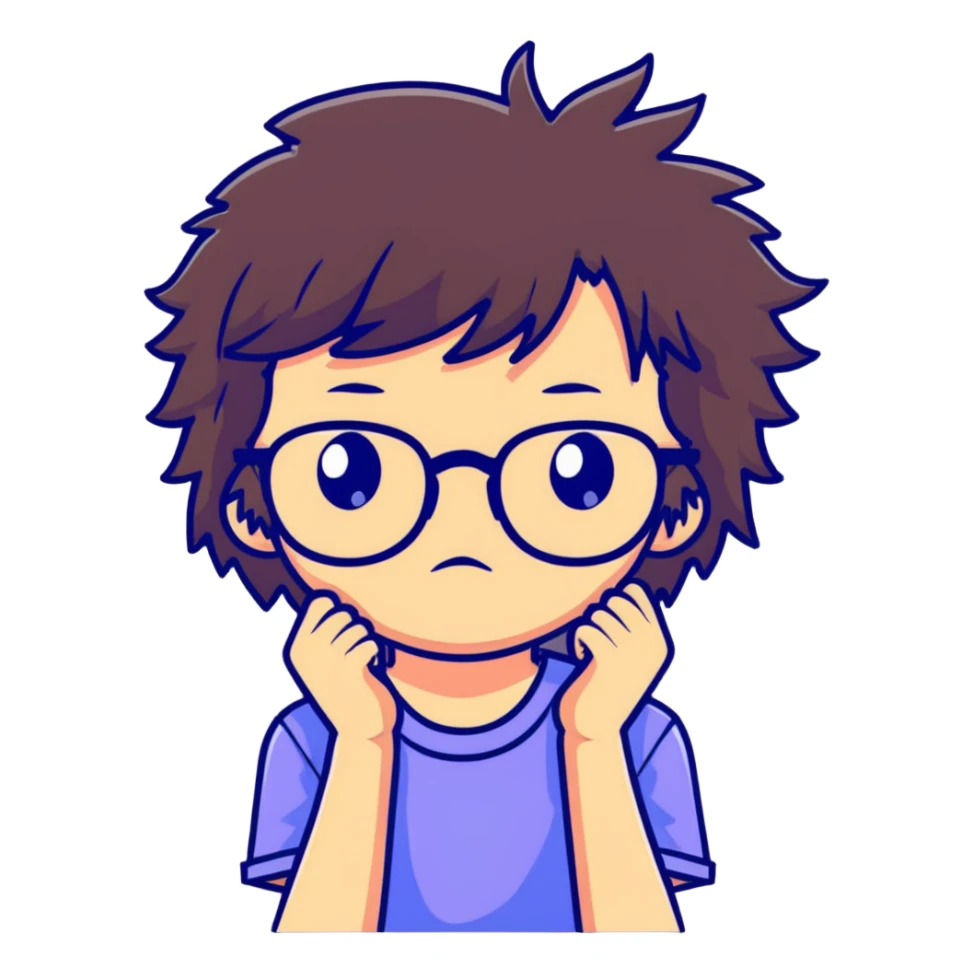 Girl with glasses with messy hair, making a cranky face, refusing to wash her hair sticker