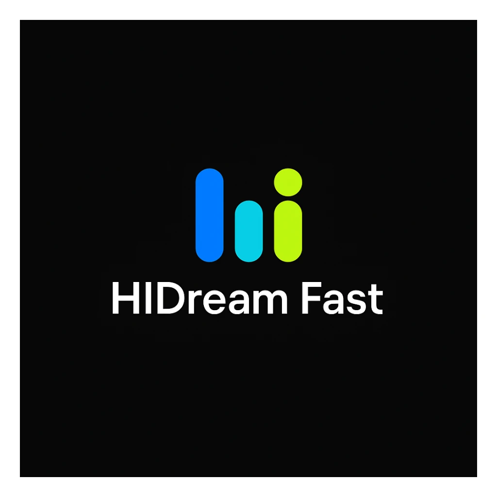 create high dream logo like this with text "HIDream Fast", black background  sticker