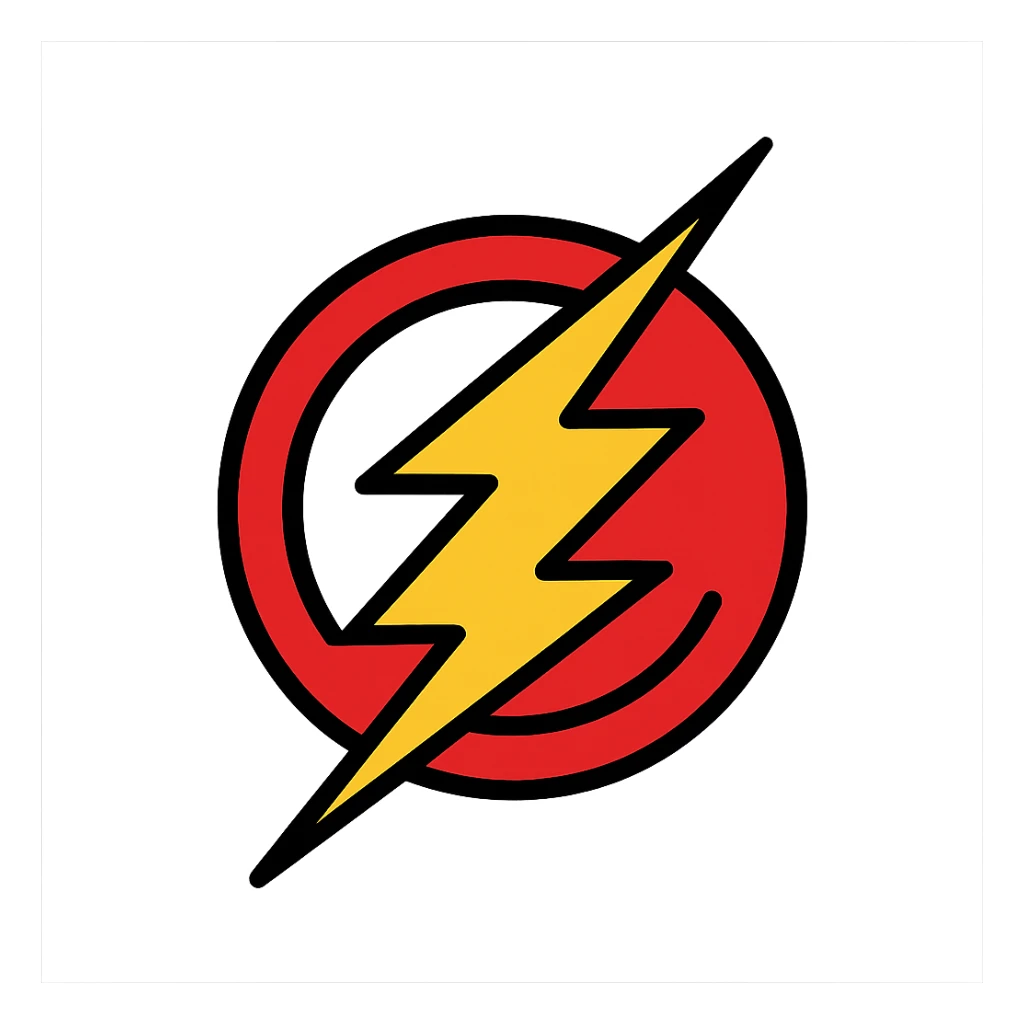 Flash superhero logo, red color scheme, sharp and modern look, transparent background sticker