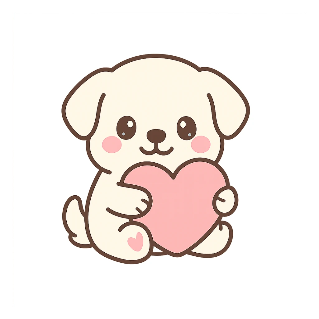 smiling white retriever embracing beautiful pink heart pillow, radiating cuteness sticker