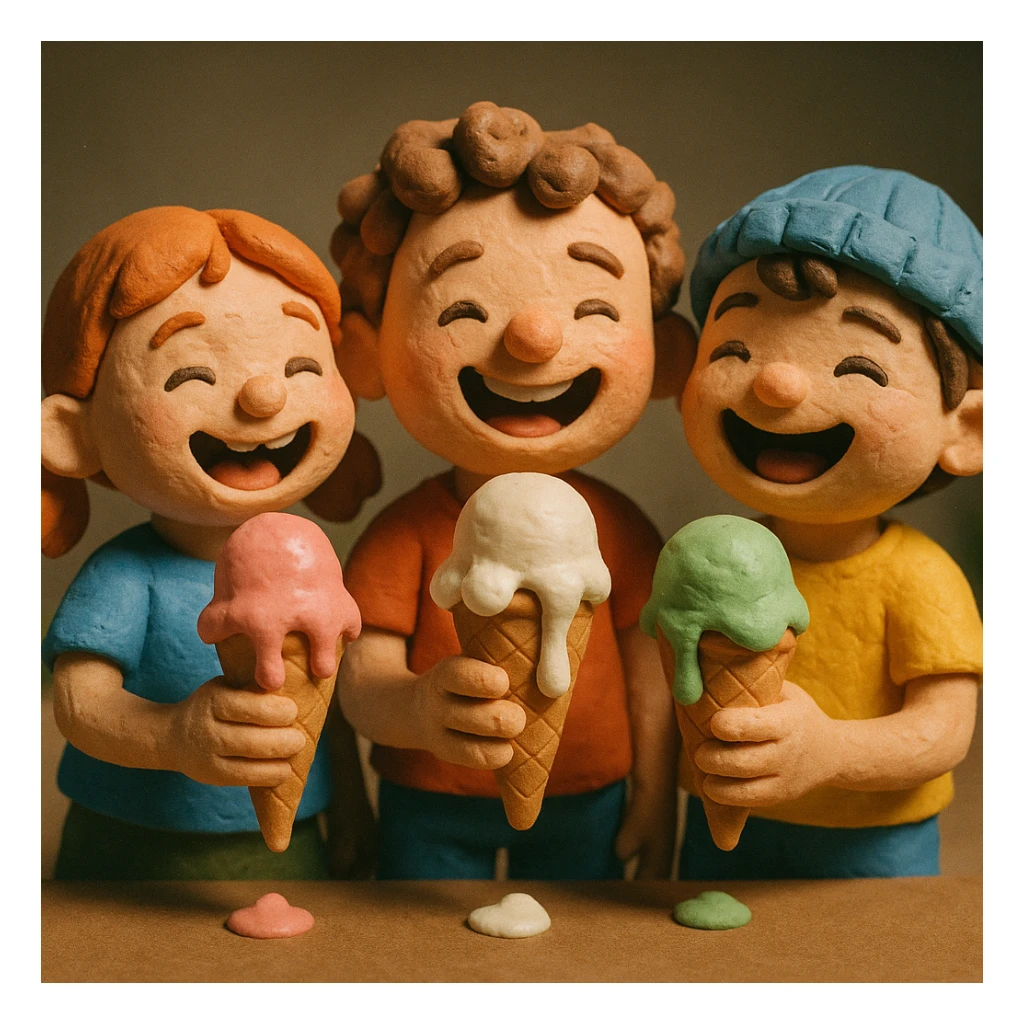 happy children with melting ice cream cones sticker