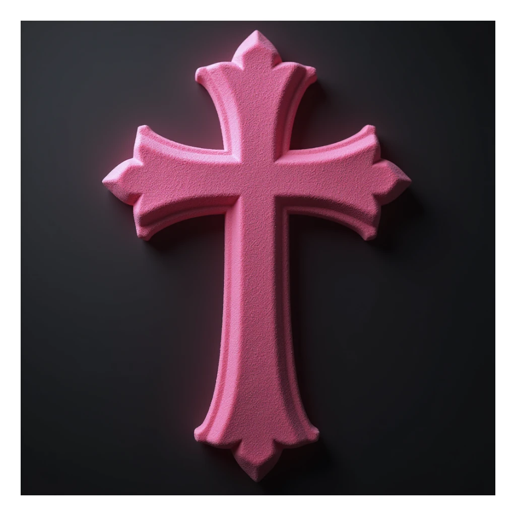realistic gothic cross, pink with a velvet texture, photorealistic style sticker