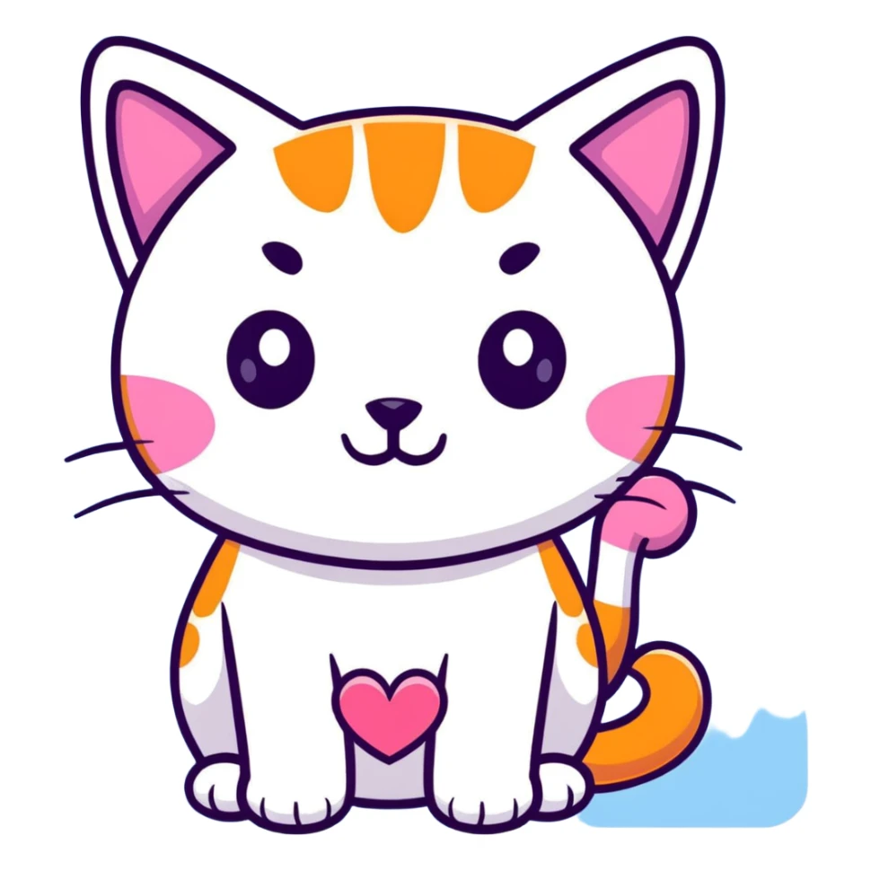 orange cat with pink heart eyes sticker