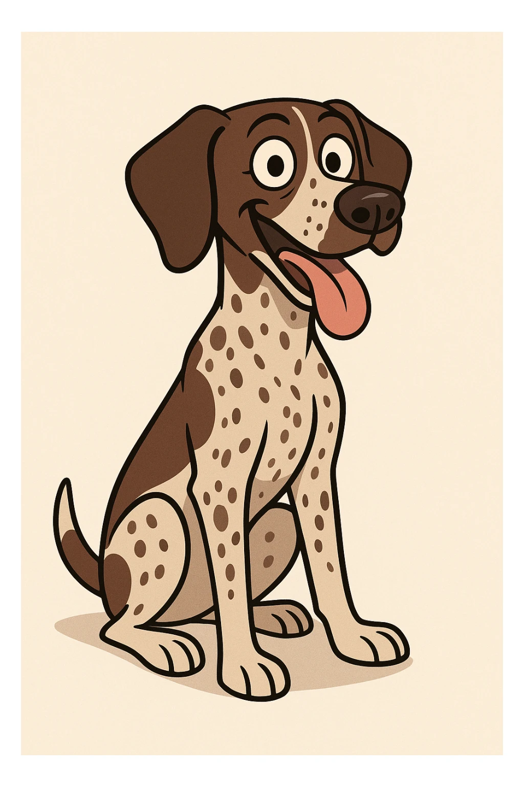 cartoon style german shorthaired pointer dog, sitting, tongue out, playful sticker