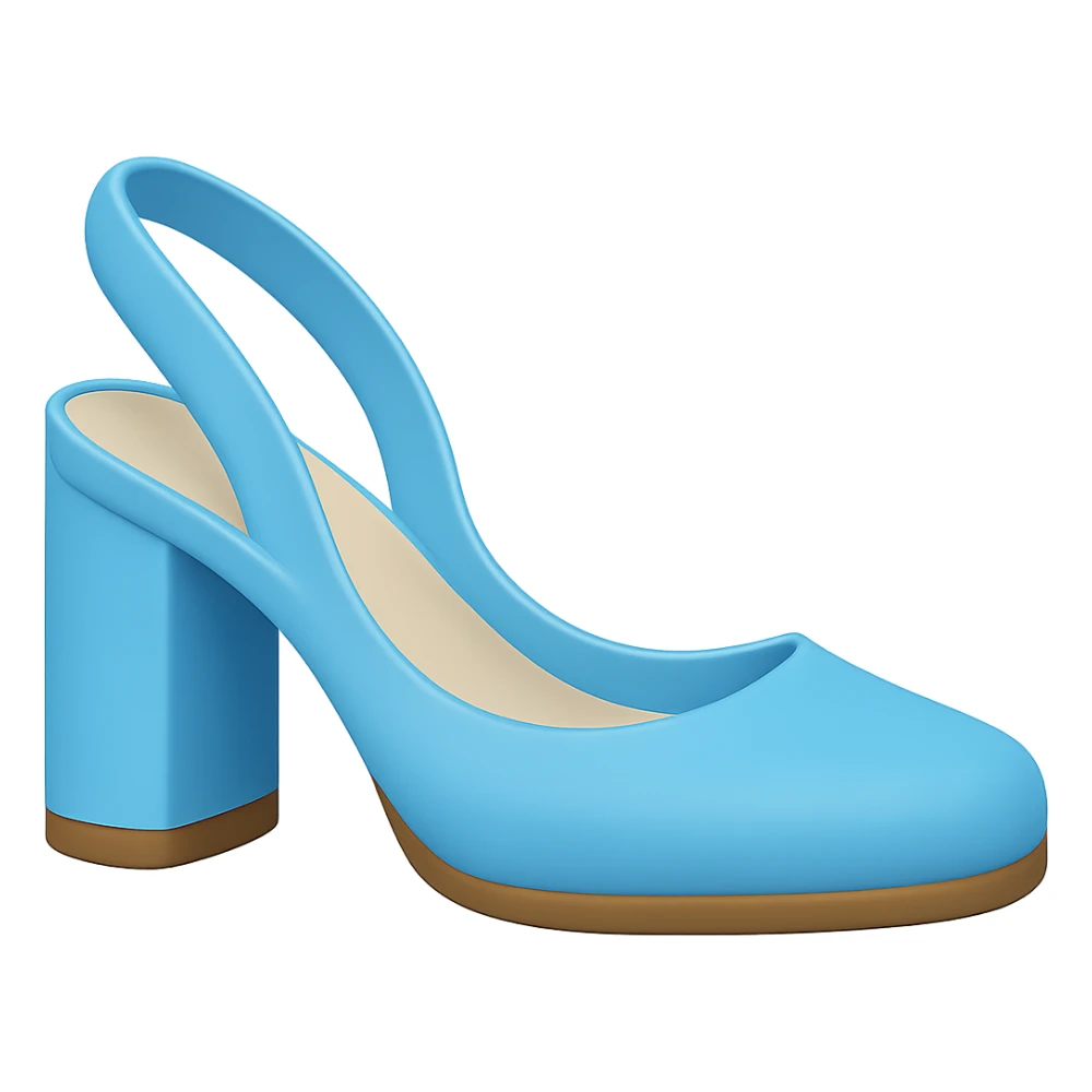 Slingback high heel with very thick heel in a lighter blue color, styled as an Apple emoji, with transparent background. sticker