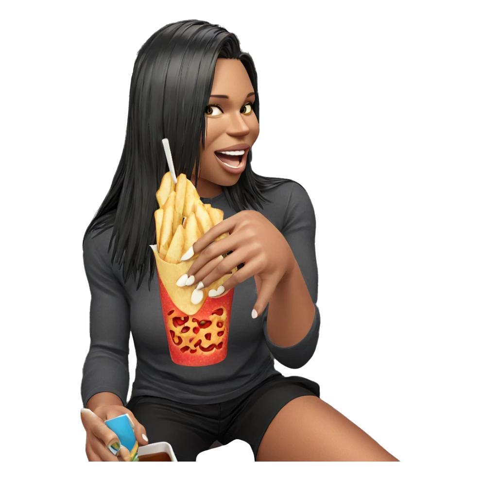 smiling girl enjoying food sticker