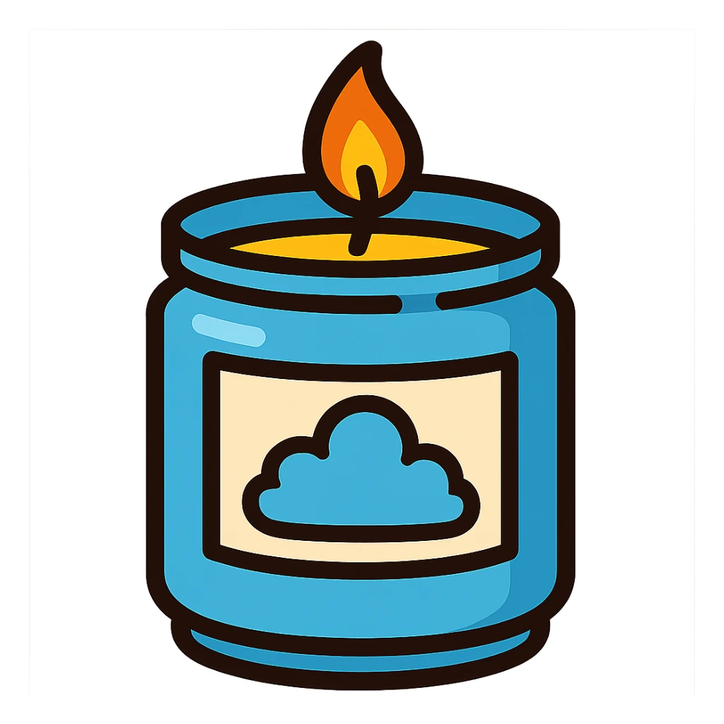 aesthetic sky blue scented candle, bold colors and outlines sticker