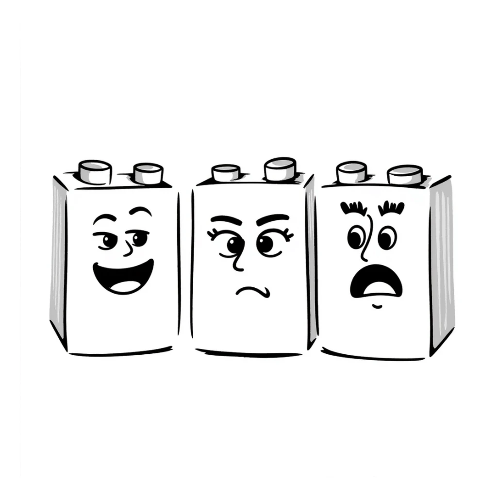 A collection of Lego-style bricks with different facial expressions sticker