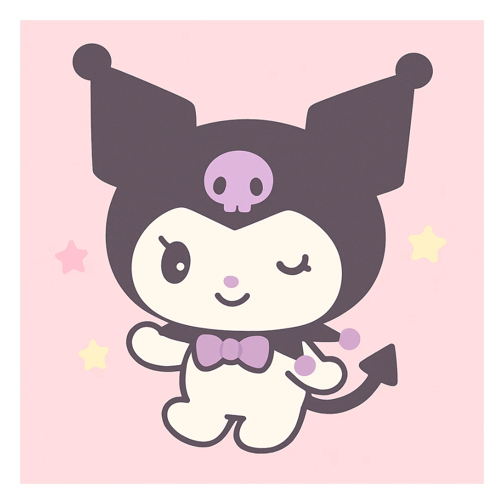 Kuromi character, classic Sanrio style, winking, purple and black outfit sticker