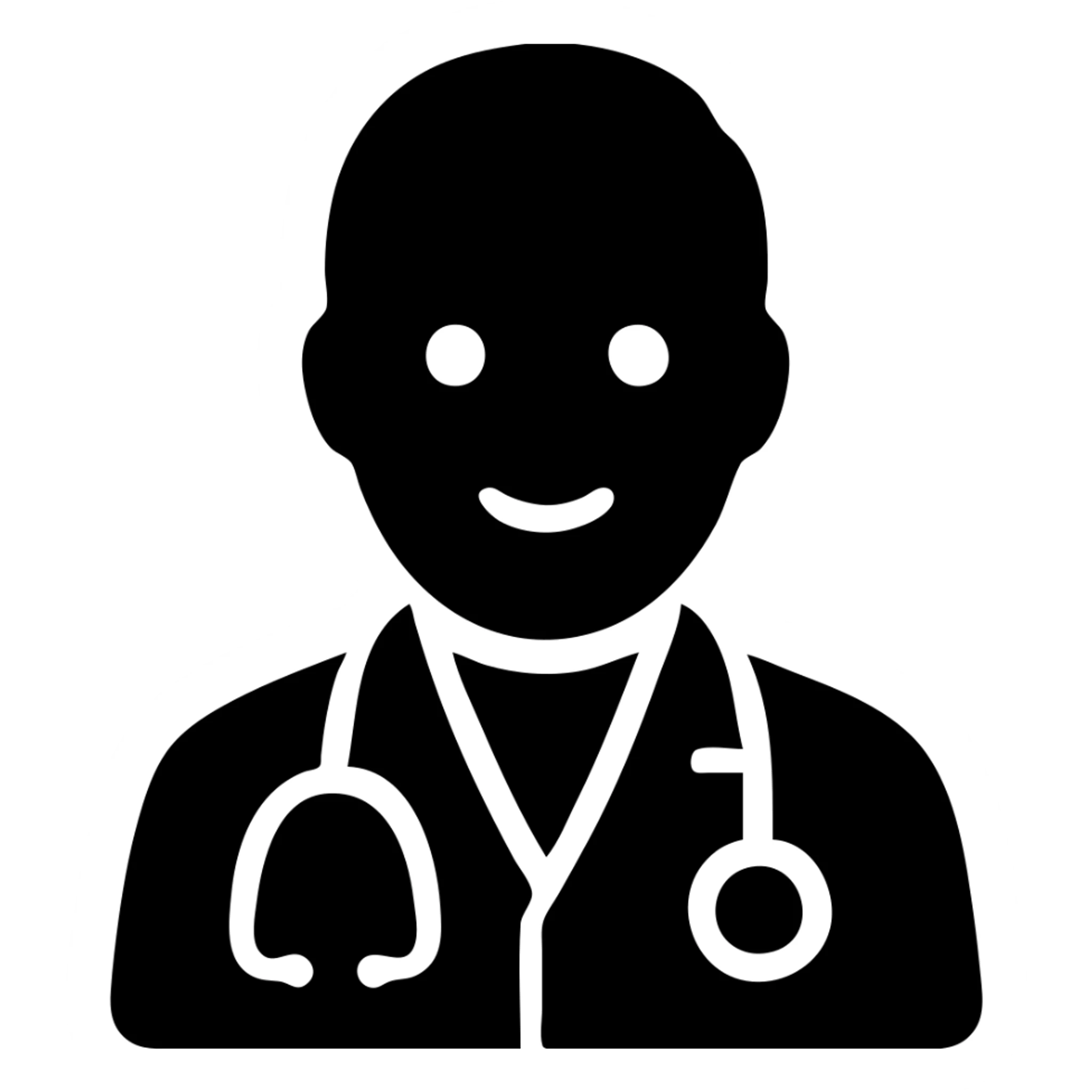 male doctor flat icon style, minimal details, white coat, stethoscope, simple and clean design sticker