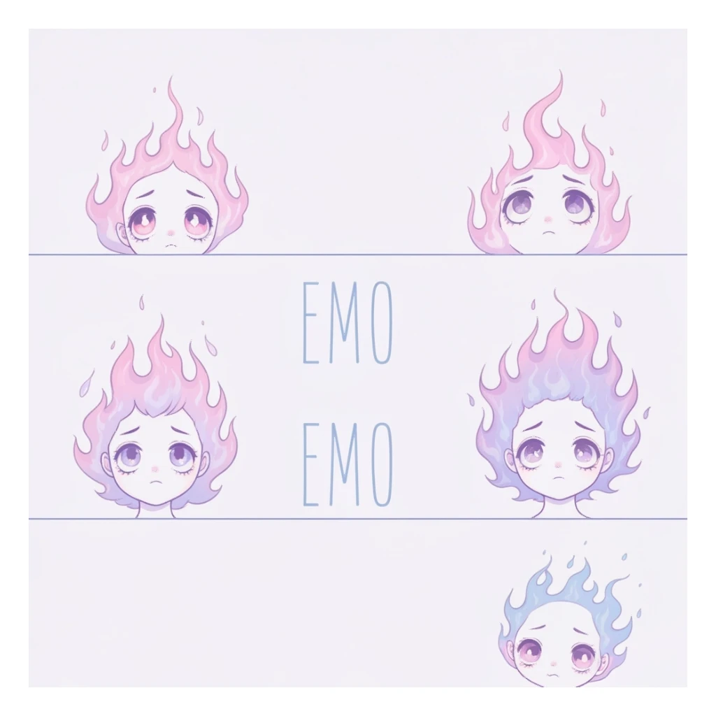 pastel emo banner with flames, cute, expressive, minimal sticker