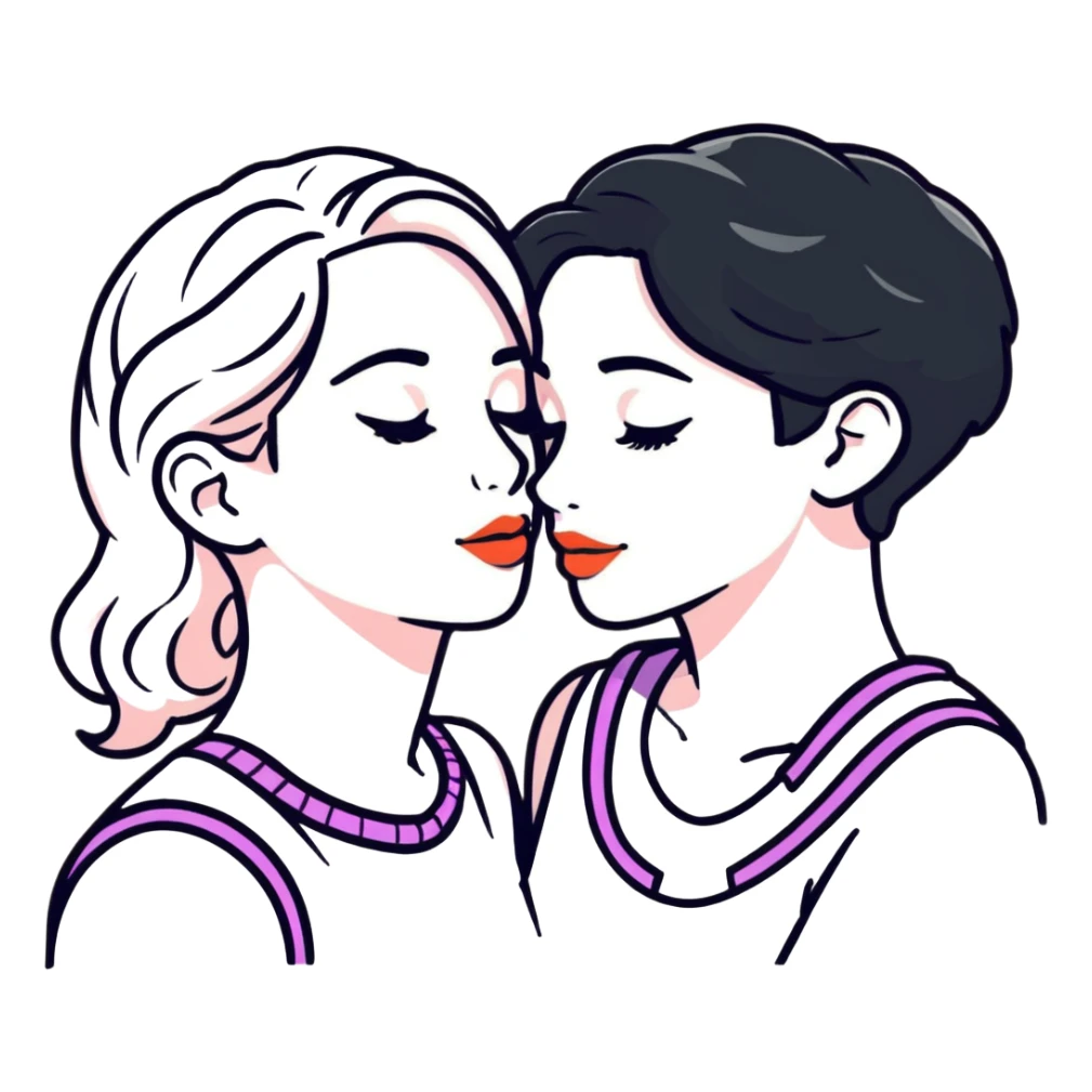 lesbian couple kissing on cheek sticker