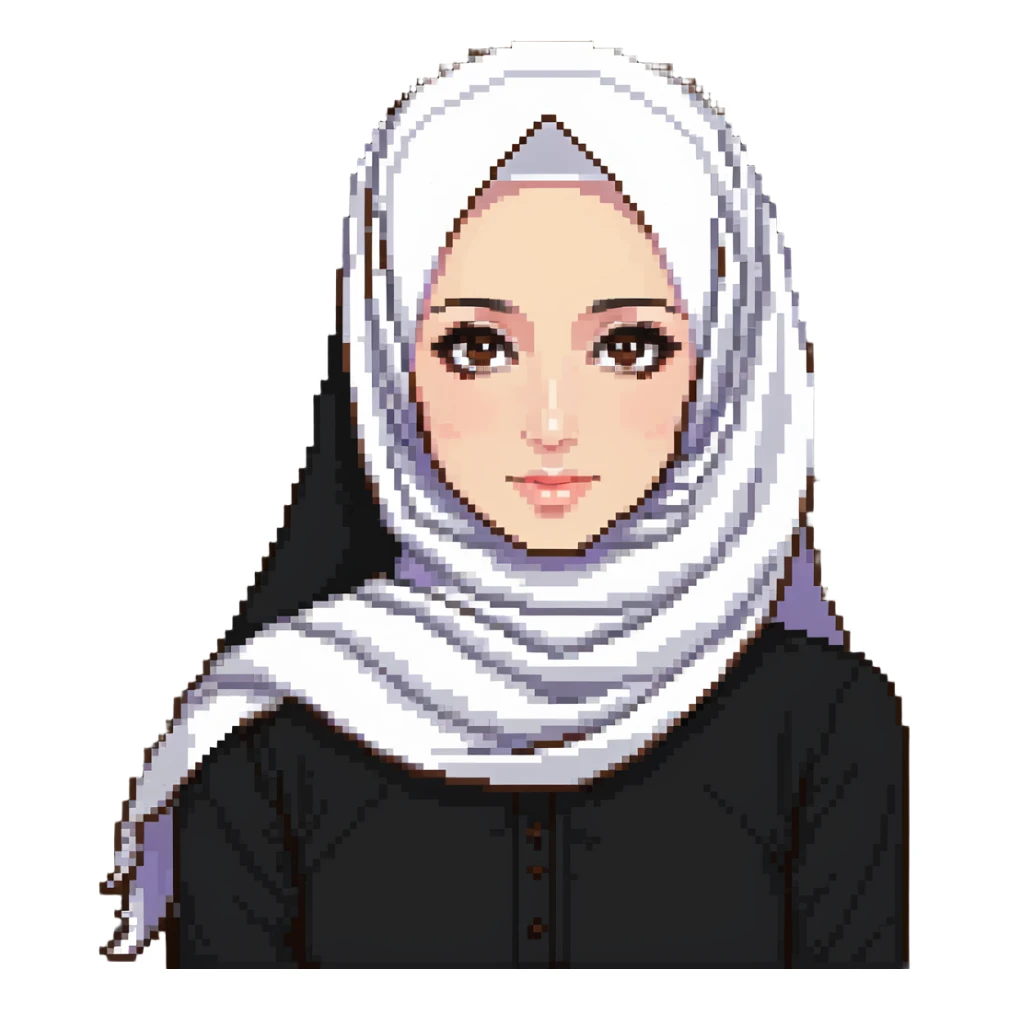cute hijabi with white skin, brown eyes, flowy hijab sticker