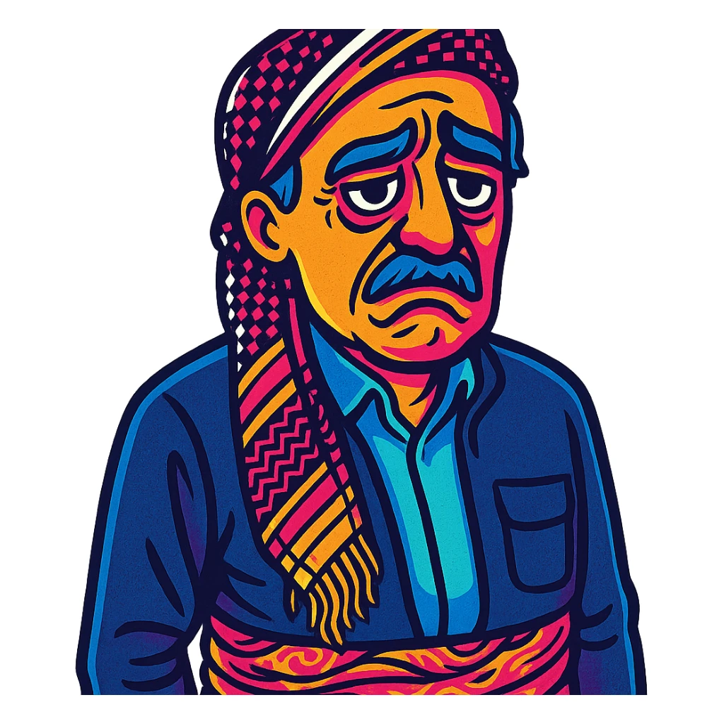 Create a cartoon sticker with a sad expression in the style of Flux Pro, with a transparent background. The style should reflect the vibrant and pop colors typical of Flux Pro style. sticker