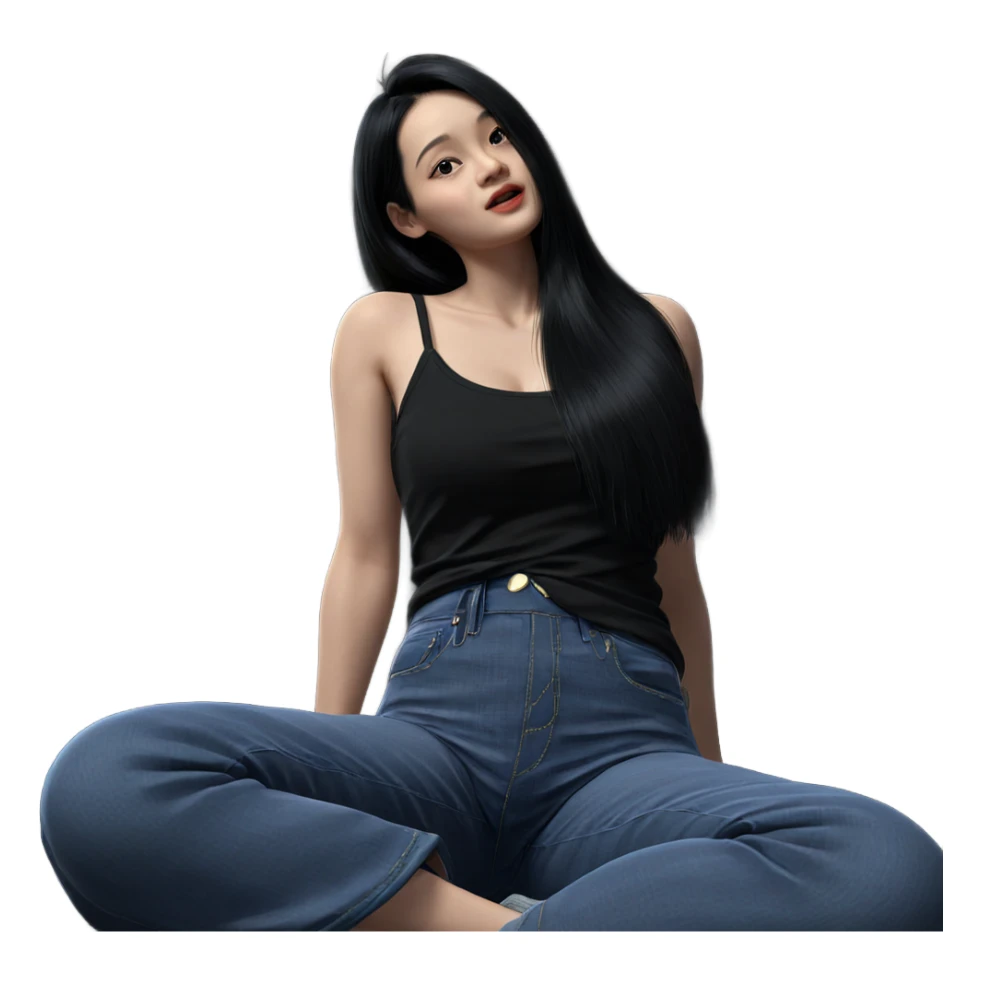 black haired girl in jeans sticker
