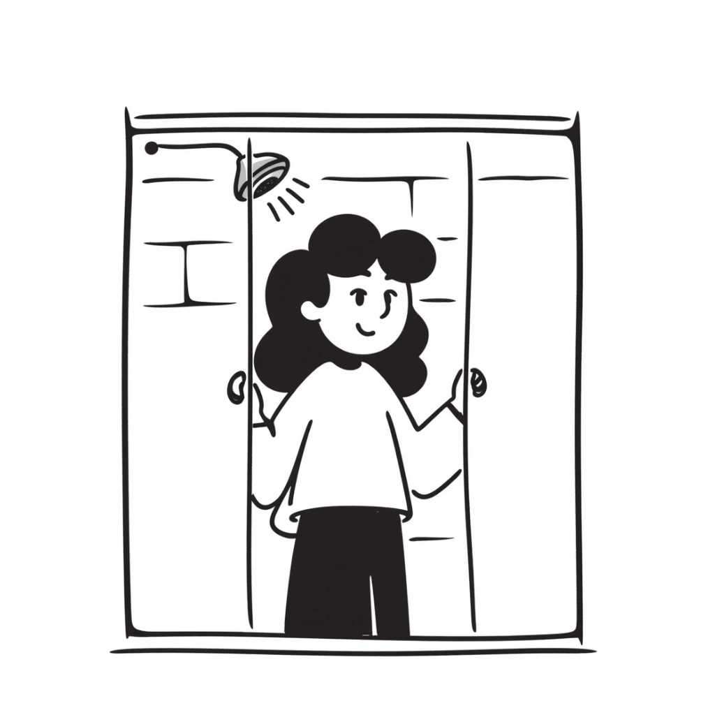 shower with a sliding glass doors sticker