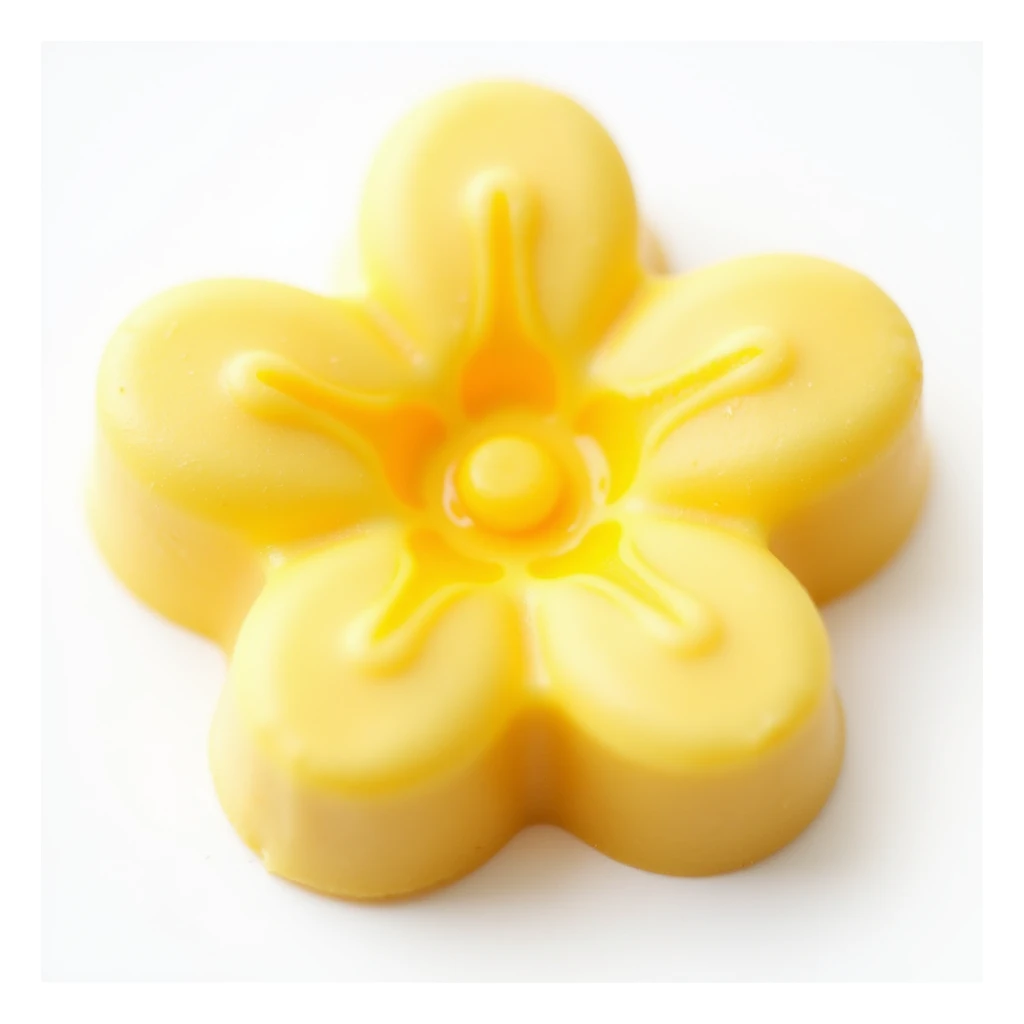 realistic yellow flower-shaped candy, isolated on a transparent background, no visible background sticker