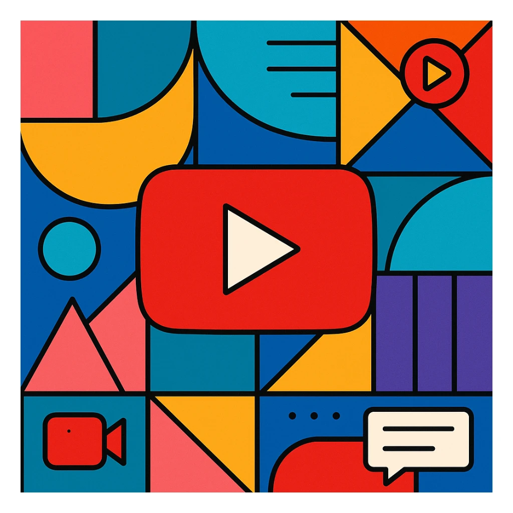 background for a YouTube video, bold and colorful, geometric patterns, subtle video icon elements sticker
