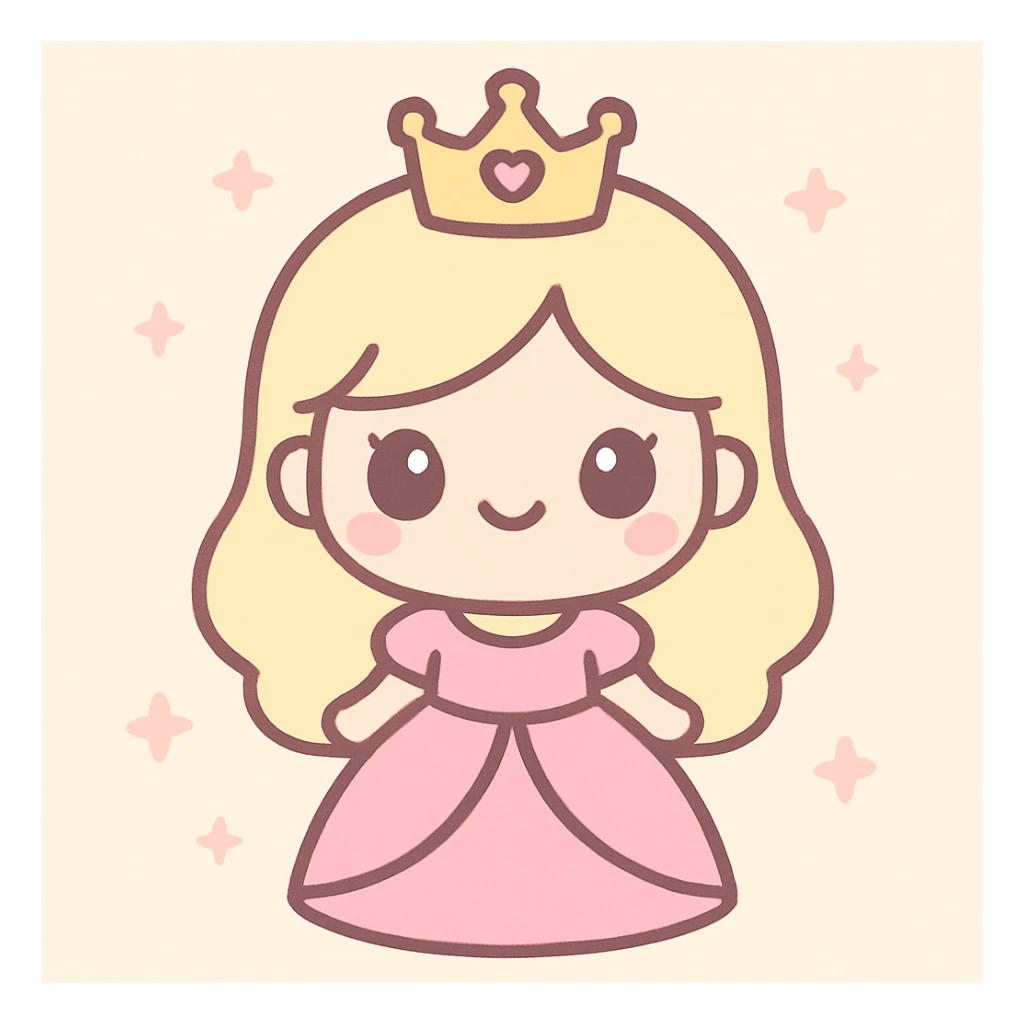 princess character, kawaii style, cute, pastel colors sticker