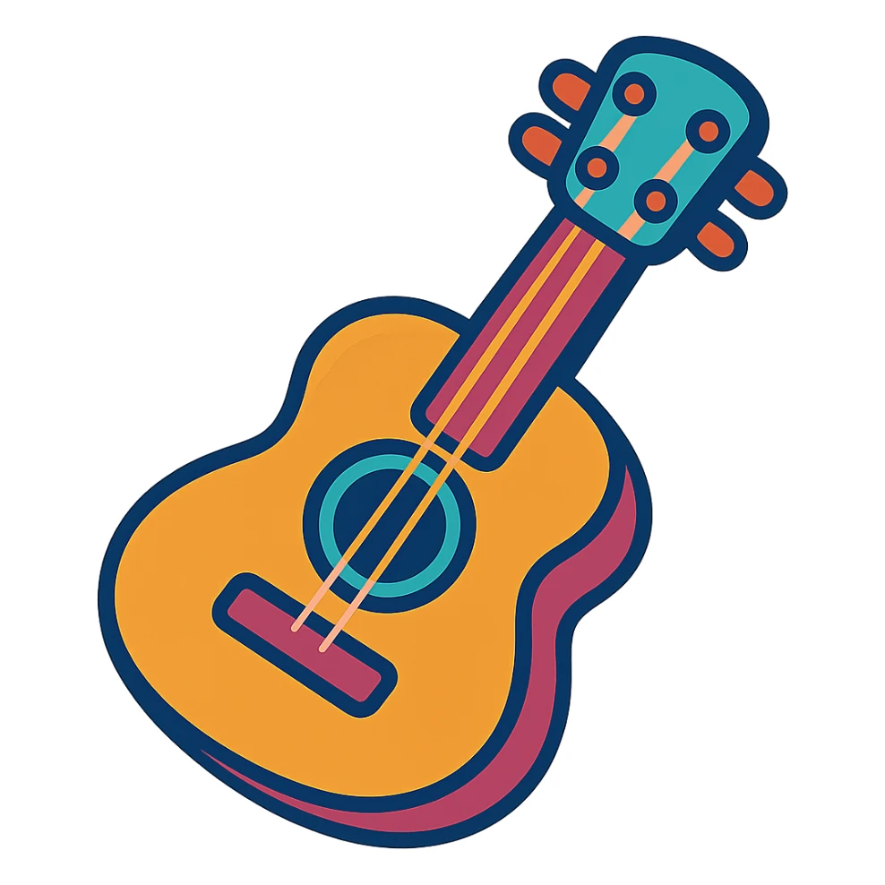 colorful cartoon guitar, playful style sticker