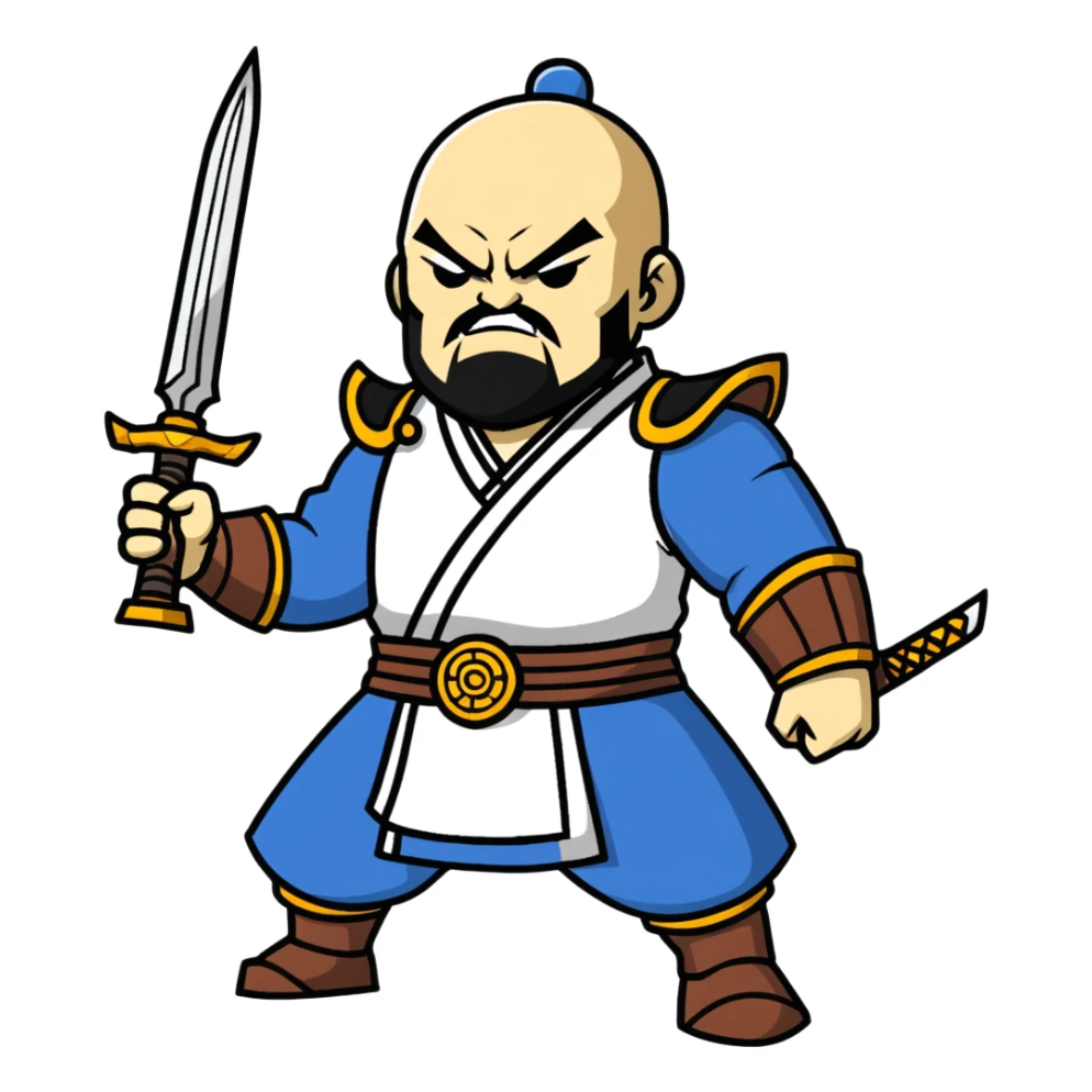 Shan Yu from Mulan, full body, holding a weapon, looking seriously pissed off sticker