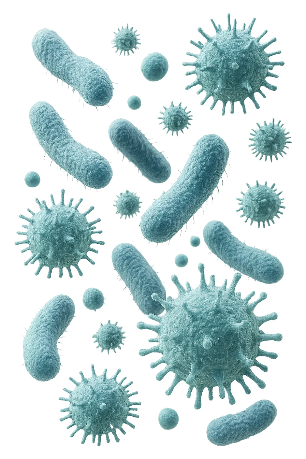 batteri intestinali e virus fluttuano in aria, iperrealistico 4k sticker