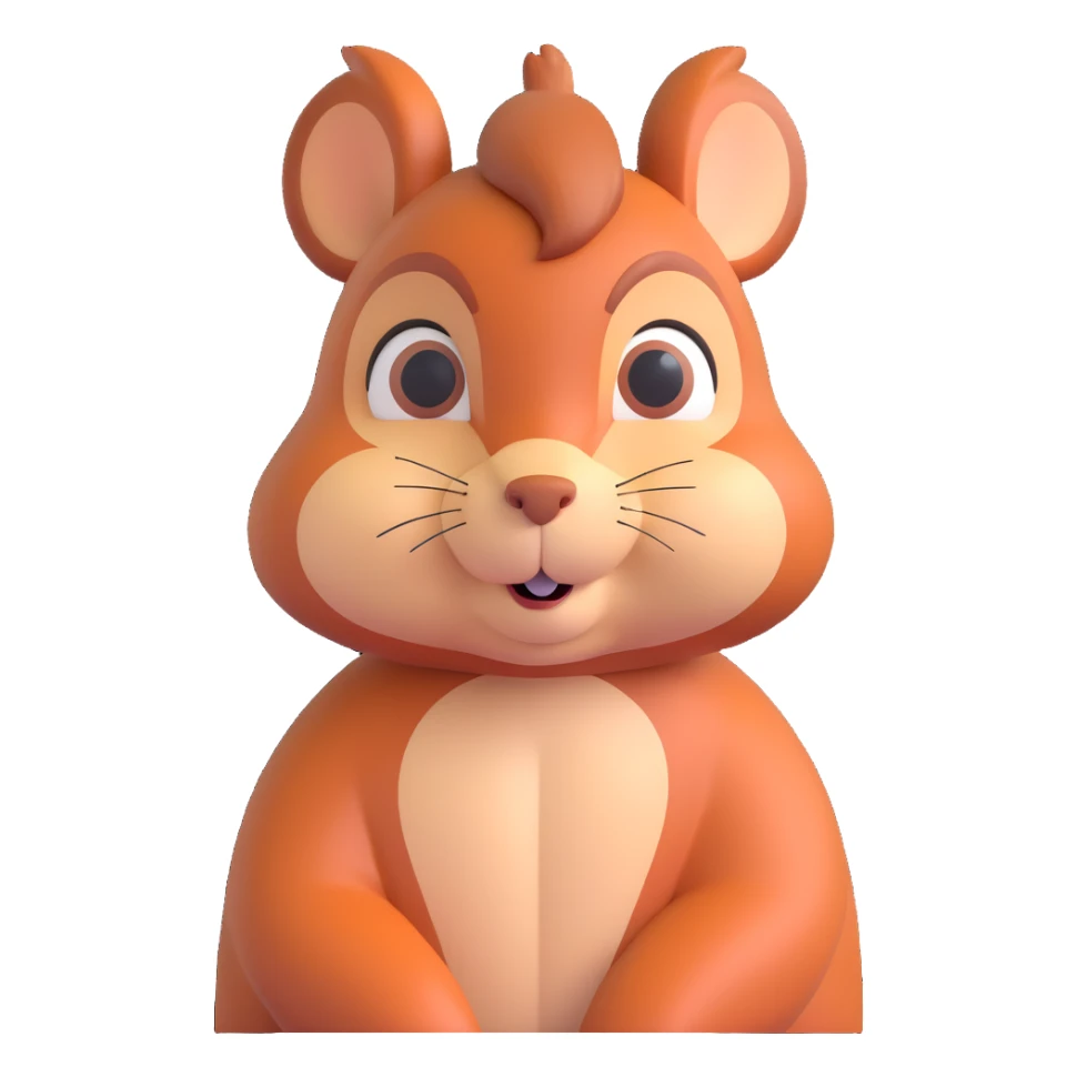 écureuil en pleine réflexion, un sourcil levé, air songeur, style 3D mignon sticker