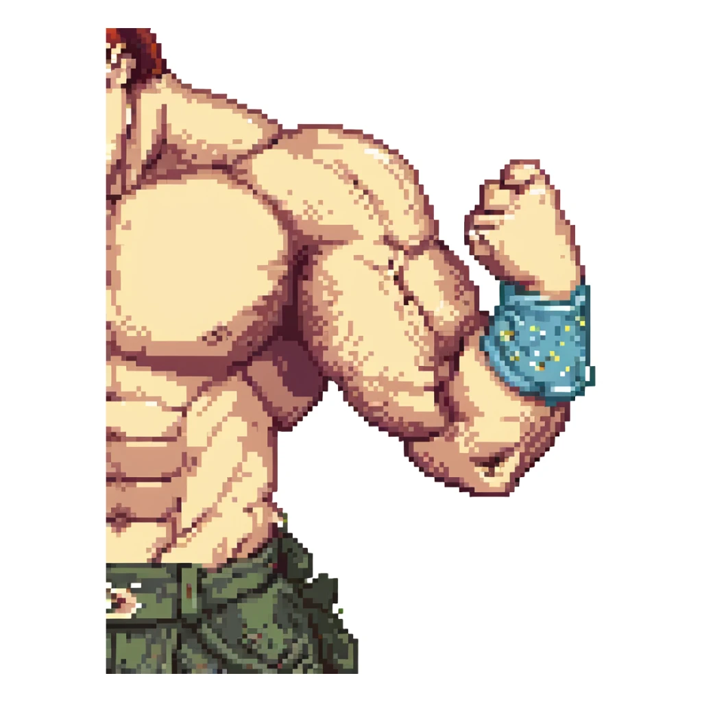 a flexed bicep that appears broken with a clear visual indication of the break or injury sticker