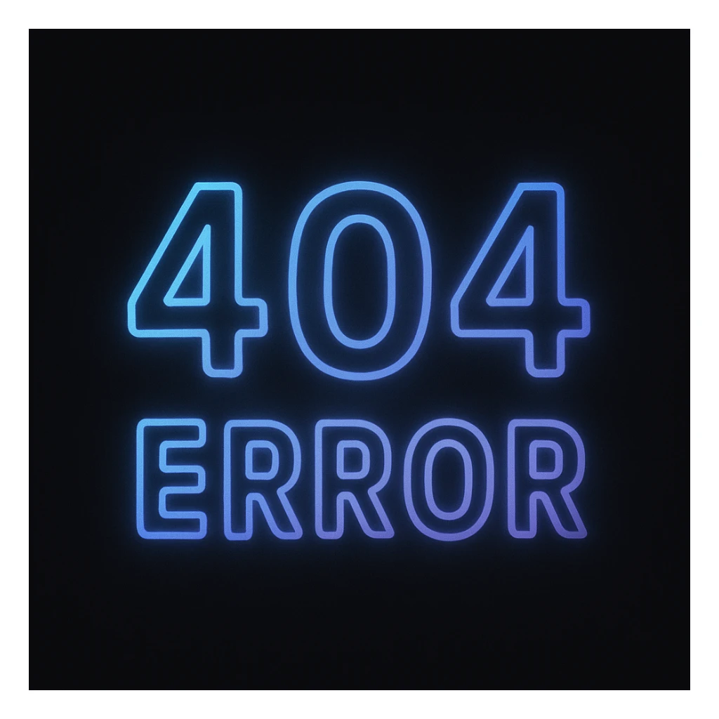 cryptic sci-fi inspired animated emoji of '404 error' with numbers fading in and out with soft blue and purple neon glow, dark background, smooth looping animation, bold lines, minimal design sticker