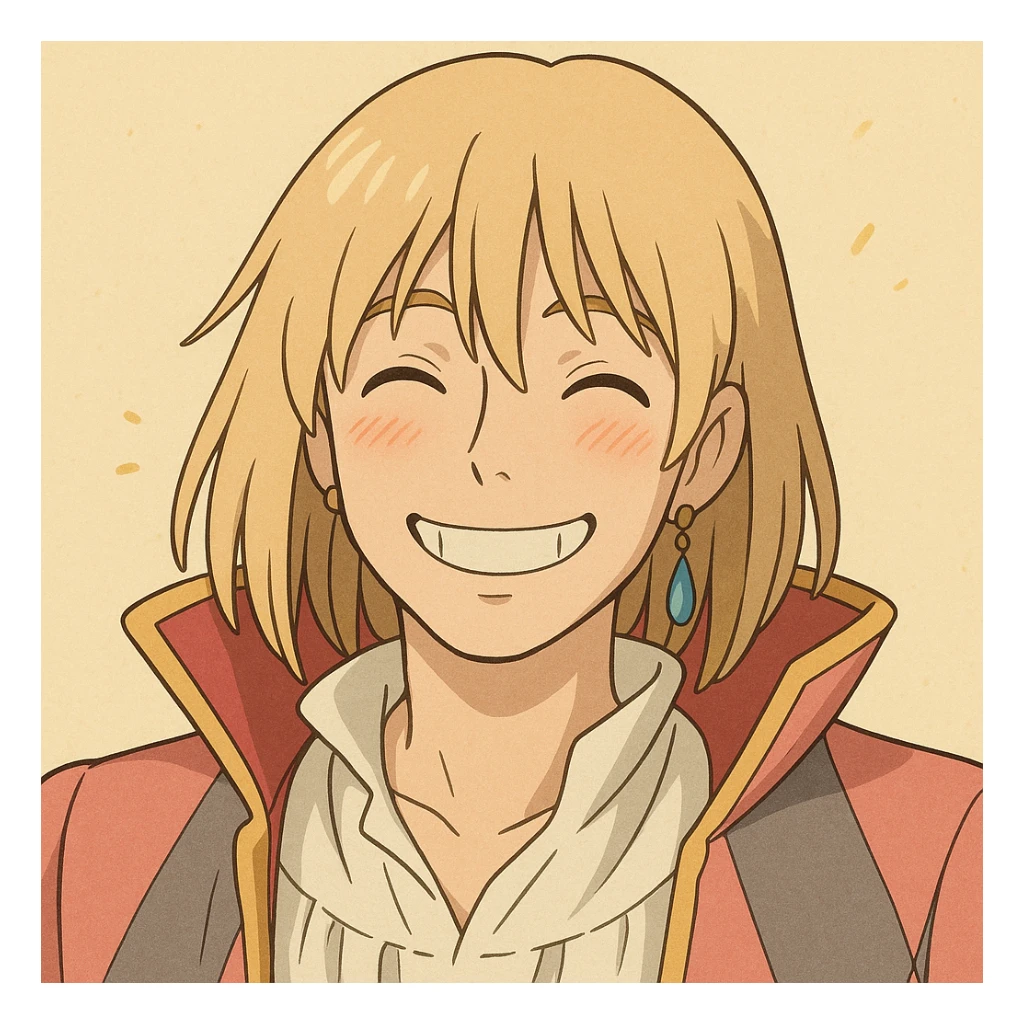 Hauru smiling, Ghibli style emoji sticker