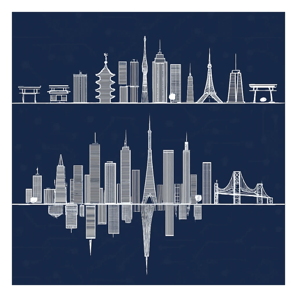 turn the san francisco skyline upside down and place it directly below the tokyo skyline sticker